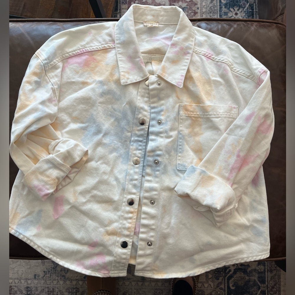 White tie dye denim jacket